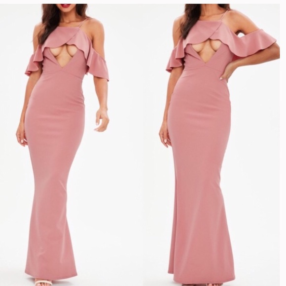 pink frill maxi dress